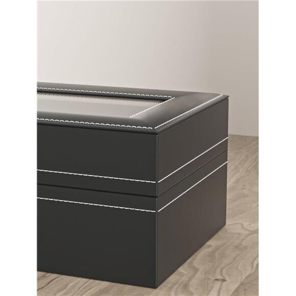 Black Leather Watch Display Box Organizer Case with Glass Lid 6 Slot Storage - Picture 6 of 7